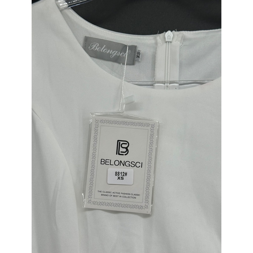 BELONGSCI Women White Racerback Cut Out Waist Flared A-Line Mini Swing Dress XS - Picture 5 of 6